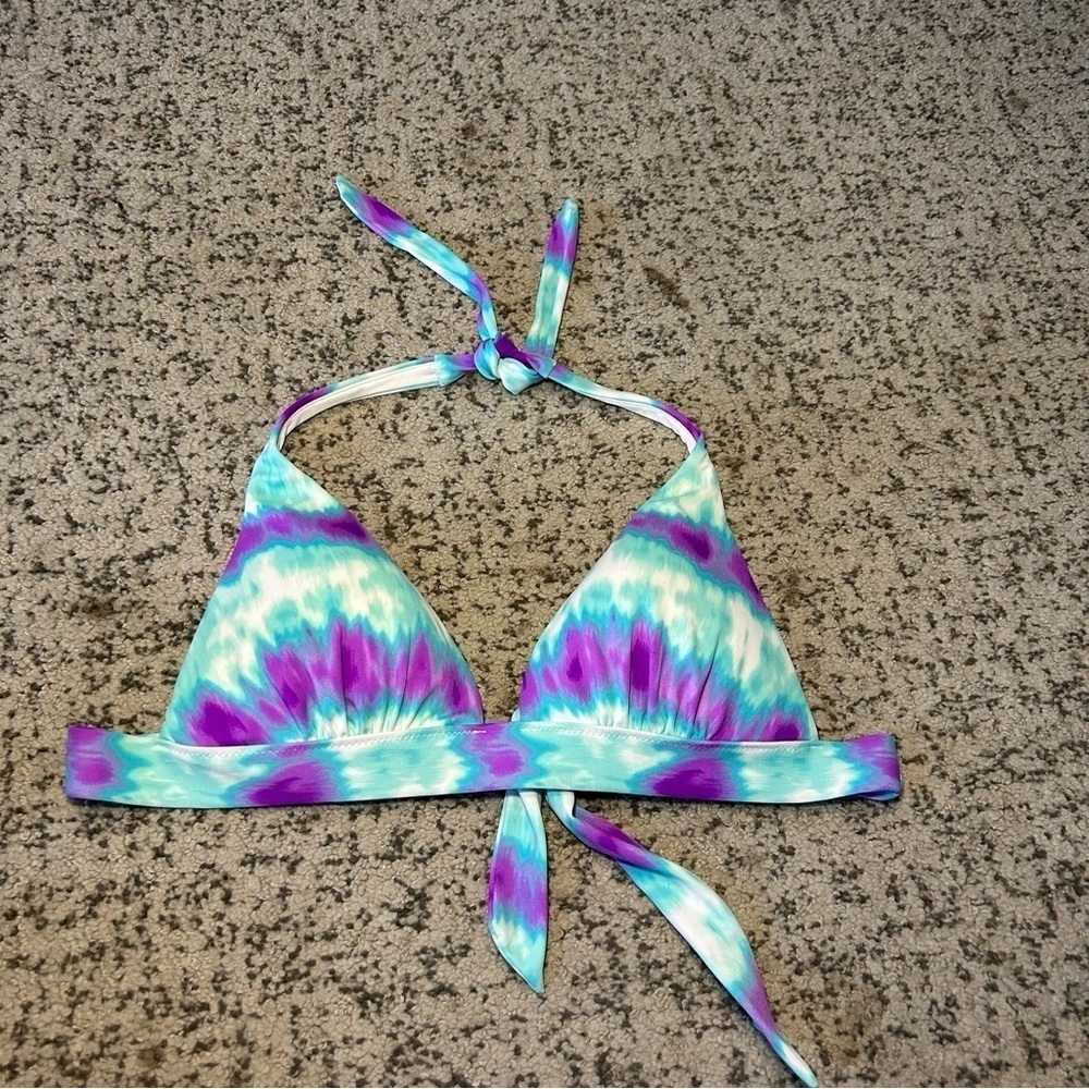 Victoria’s Secret Padded Mint Green & Purple Tie-Dye Bikini Top Size Medium